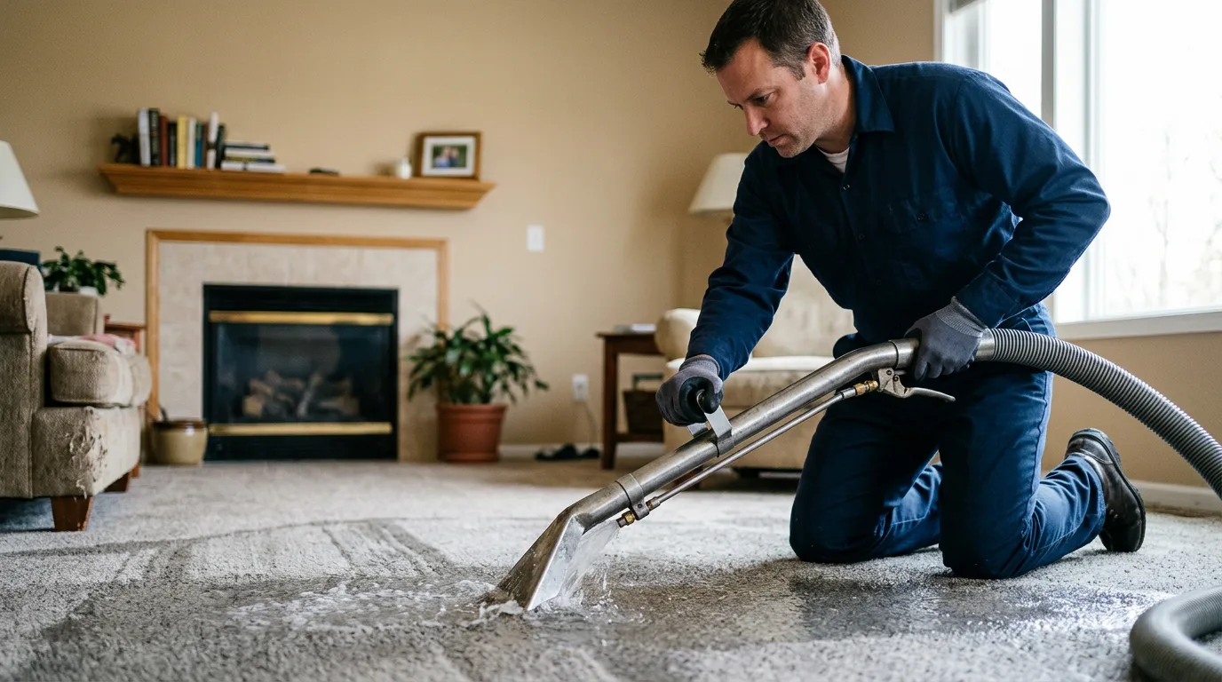 Water damage restoration technician working near Lancaster, KS